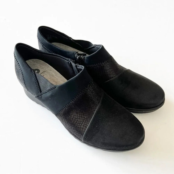 Clarks Cloudsteppers Black Fabric Wedges Women’s Size 8.5 Ortho Cushioned Comfy - Picture 5 of 10